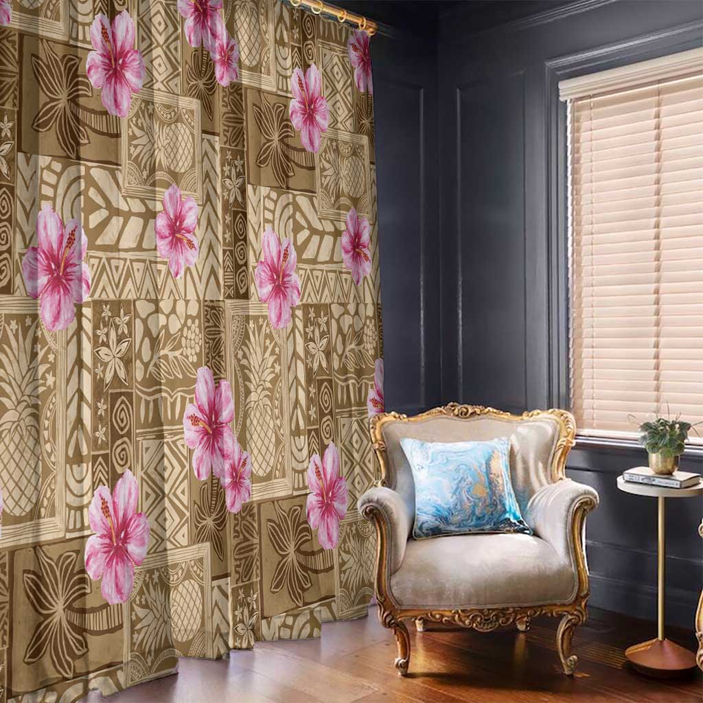 Beige Hawaii Hibiscus With Tropical Flowers Motifs Window Curtain - Polynesian Pride