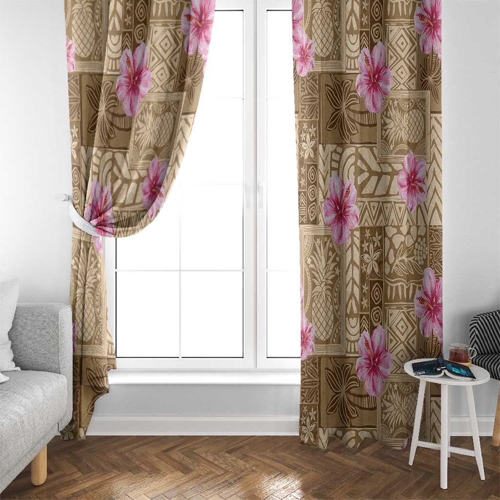 Beige Hawaii Hibiscus With Tropical Flowers Motifs Window Curtain - Polynesian Pride