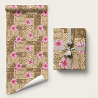 Beige Hawaii Hibiscus With Tropical Flowers Motifs Wrapping Paper - Polynesian Pride
