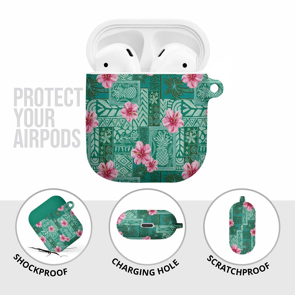 Cyan Hawaii Hibiscus With Tropical Flowers Motifs AirPods Case - Polynesian Pride