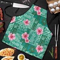 Cyan Hawaii Hibiscus With Tropical Flowers Motifs Apron - Polynesian Pride