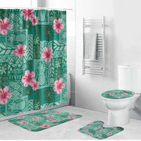 Cyan Hawaii Hibiscus With Tropical Flowers Motifs Bathroom Set - Polynesian Pride