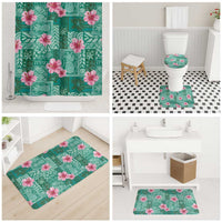 Cyan Hawaii Hibiscus With Tropical Flowers Motifs Bathroom Set - Polynesian Pride