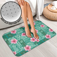 Cyan Hawaii Hibiscus With Tropical Flowers Motifs Bathroom Set - Polynesian Pride
