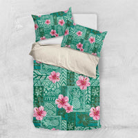 Cyan Hawaii Hibiscus With Tropical Flowers Motifs Bedding Set - Polynesian Pride