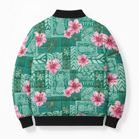 Cyan Hawaii Hibiscus With Tropical Flowers Motifs Bomber Puffer Jacket - Polynesian Pride