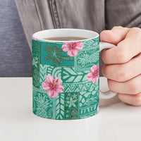 Cyan Hawaii Hibiscus With Tropical Flowers Motifs Ceramic Mug - Polynesian Pride