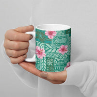 Cyan Hawaii Hibiscus With Tropical Flowers Motifs Ceramic Mug - Polynesian Pride