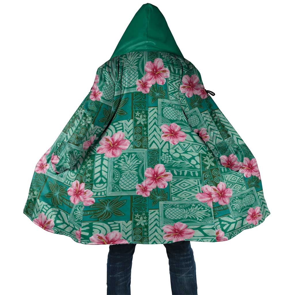 Cyan Hawaii Hibiscus With Tropical Flowers Motifs Cloak - Polynesian Pride