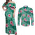 Cyan Hawaii Hibiscus With Tropical Flowers Motifs Couples Matching Off Shoulder Maxi Dress and Long Sleeve Button Shirt - Polynesian Pride