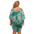 Cyan Hawaii Hibiscus With Tropical Flowers Motifs Family Matching Off Shoulder Short Dress and Hawaiian Shirt - Polynesian Pride