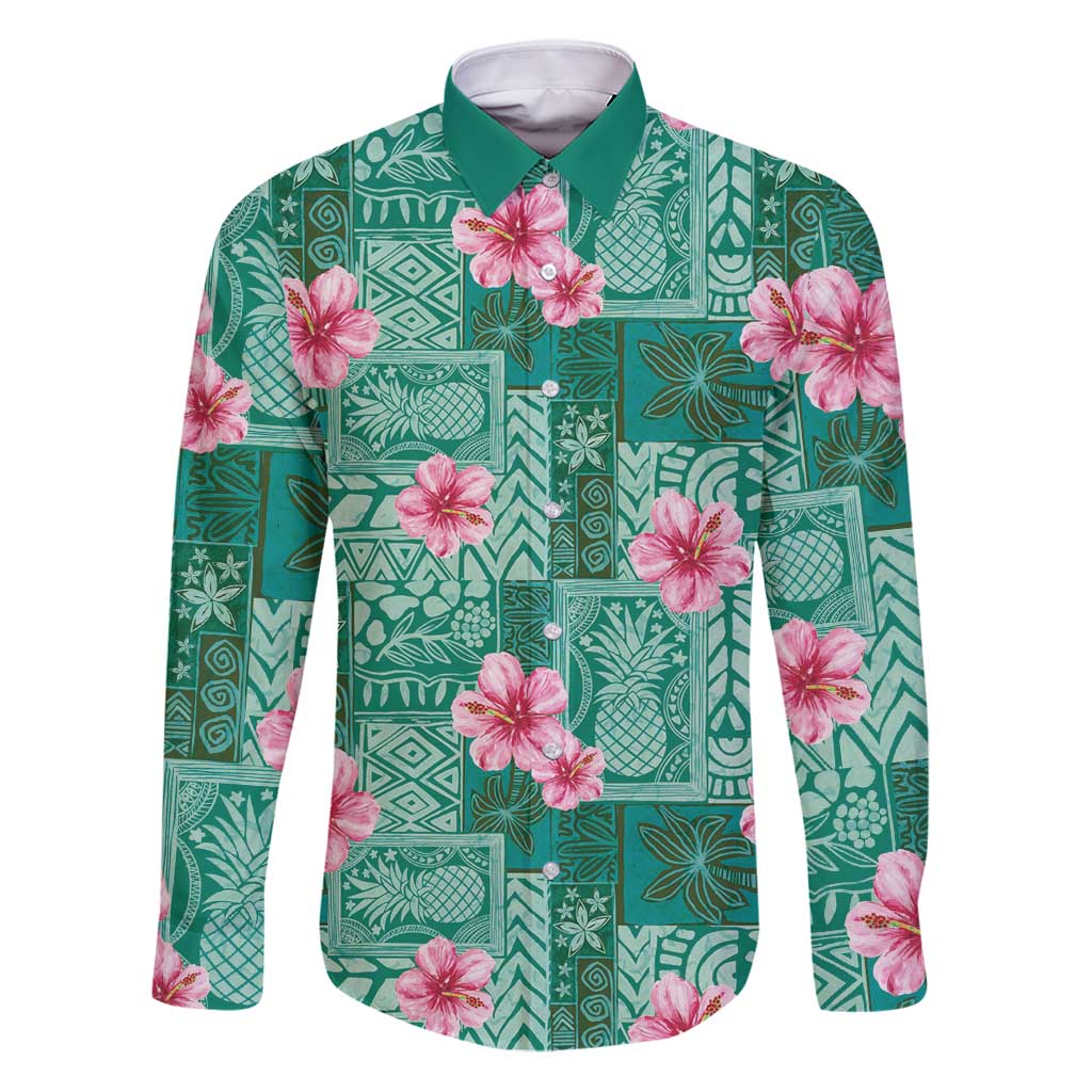 Cyan Hawaii Hibiscus With Tropical Flowers Motifs Family Matching Puletasi and Hawaiian Shirt - Polynesian Pride