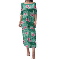 Cyan Hawaii Hibiscus With Tropical Flowers Motifs Family Matching Puletasi and Hawaiian Shirt - Polynesian Pride