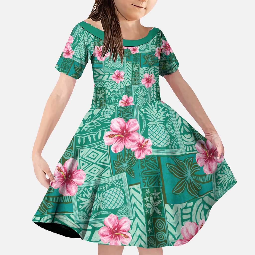 Cyan Hawaii Hibiscus With Tropical Flowers Motifs Family Matching Summer Maxi Dress and Hawaiian Shirt - Polynesian Pride
