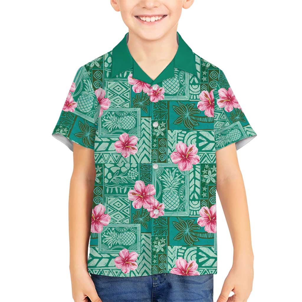 Cyan Hawaii Hibiscus With Tropical Flowers Motifs Family Matching Summer Maxi Dress and Hawaiian Shirt - Polynesian Pride