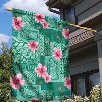Cyan Hawaii Hibiscus With Tropical Flowers Motifs Garden Flag - Polynesian Pride