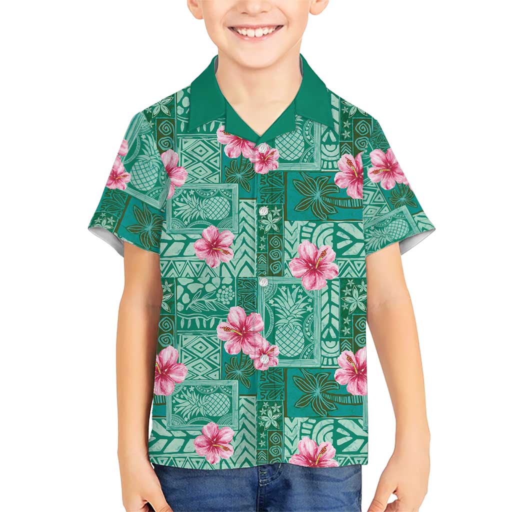 Cyan Hawaii Hibiscus With Tropical Flowers Motifs Hawaiian Shirt - Polynesian Pride