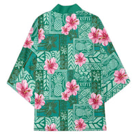 Cyan Hawaii Hibiscus With Tropical Flowers Motifs Kimono - Polynesian Pride
