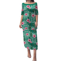 Cyan Hawaii Hibiscus With Tropical Flowers Motifs Puletasi - Polynesian Pride