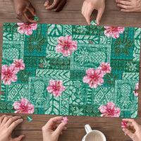 Cyan Hawaii Hibiscus With Tropical Flowers Motifs Puzzle - Polynesian Pride