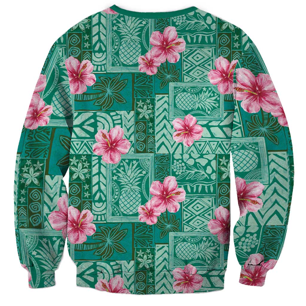 Cyan Hawaii Hibiscus With Tropical Flowers Motifs Sweatshirt - Polynesian Pride