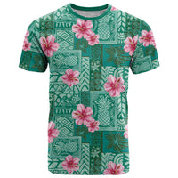 Cyan Hawaii Hibiscus With Tropical Flowers Motifs T Shirt - Polynesian Pride