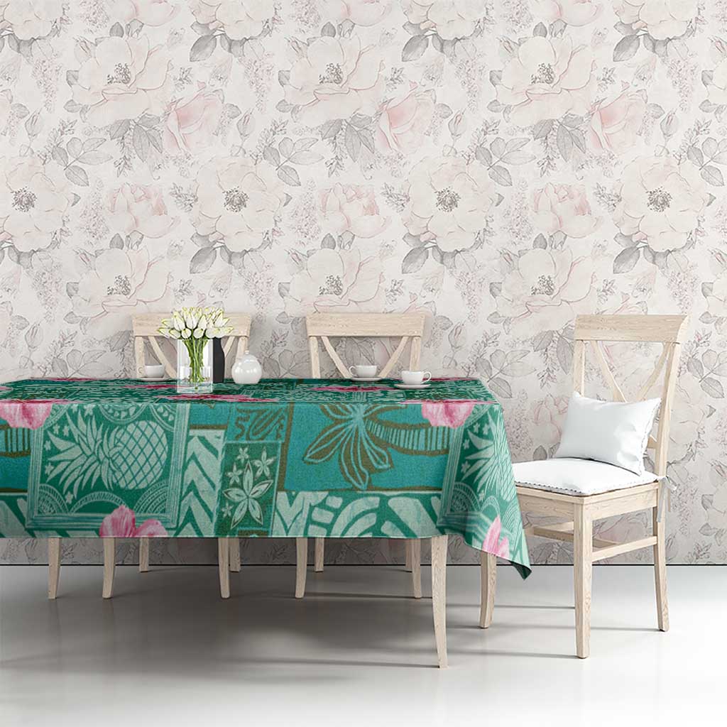 Cyan Hawaii Hibiscus With Tropical Flowers Motifs Tablecloth - Polynesian Pride