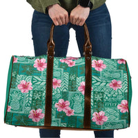 Cyan Hawaii Hibiscus With Tropical Flowers Motifs Travel Bag - Polynesian Pride