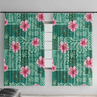 Cyan Hawaii Hibiscus With Tropical Flowers Motifs Window Curtain - Polynesian Pride