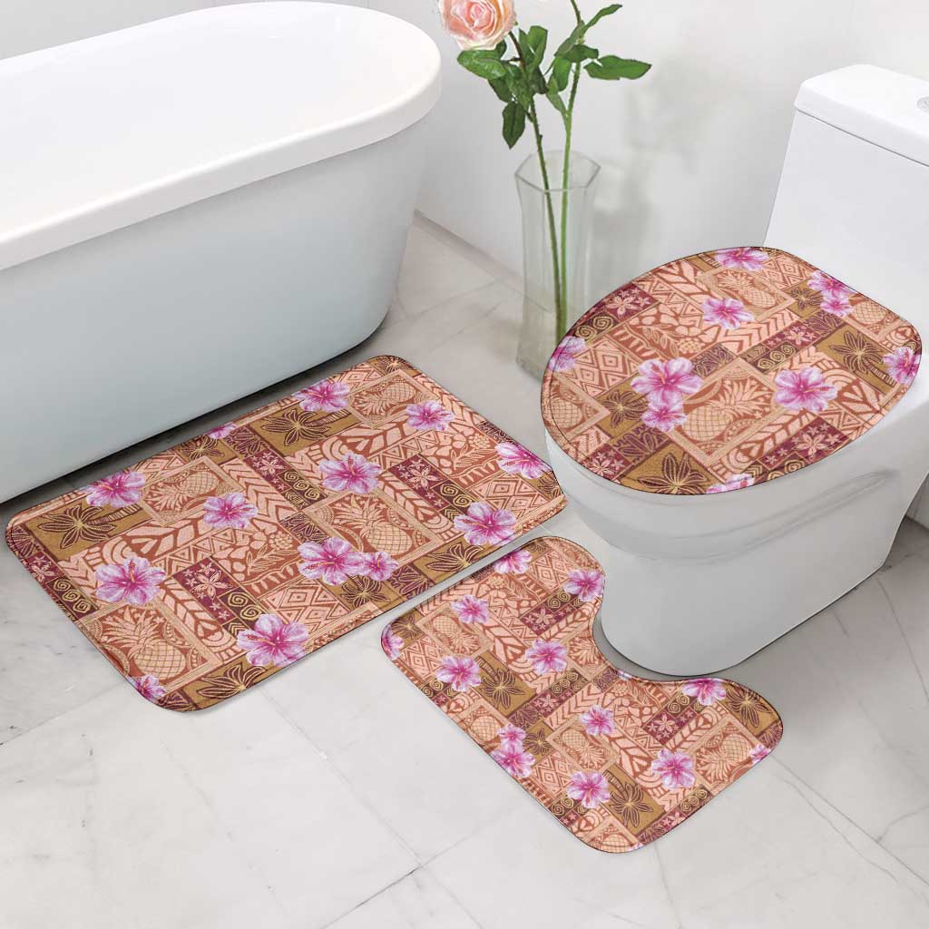 Orange Hawaii Hibiscus With Tropical Flowers Motifs Bathroom Set - Polynesian Pride