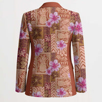 Orange Hawaii Hibiscus With Tropical Flowers Motifs Blazer - Polynesian Pride