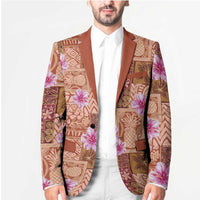 Orange Hawaii Hibiscus With Tropical Flowers Motifs Blazer - Polynesian Pride