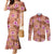 Orange Hawaii Hibiscus With Tropical Flowers Motifs Couples Matching Mermaid Dress and Long Sleeve Button Shirt - Polynesian Pride