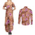 Orange Hawaii Hibiscus With Tropical Flowers Motifs Couples Matching Summer Maxi Dress and Long Sleeve Button Shirt - Polynesian Pride