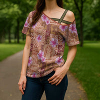 Orange Hawaii Hibiscus With Tropical Flowers Motifs Cross Shoulder Shirt - Polynesian Pride