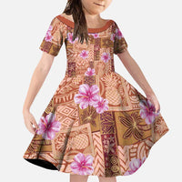 Orange Hawaii Hibiscus With Tropical Flowers Motifs Family Matching Mermaid Dress and Hawaiian Shirt - Polynesian Pride