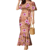 Orange Hawaii Hibiscus With Tropical Flowers Motifs Family Matching Mermaid Dress and Hawaiian Shirt - Polynesian Pride