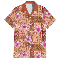 Orange Hawaii Hibiscus With Tropical Flowers Motifs Family Matching Off Shoulder Short Dress and Hawaiian Shirt - Polynesian Pride