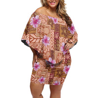 Orange Hawaii Hibiscus With Tropical Flowers Motifs Family Matching Off Shoulder Short Dress and Hawaiian Shirt - Polynesian Pride