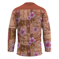 Orange Hawaii Hibiscus With Tropical Flowers Motifs Hockey Jersey - Polynesian Pride