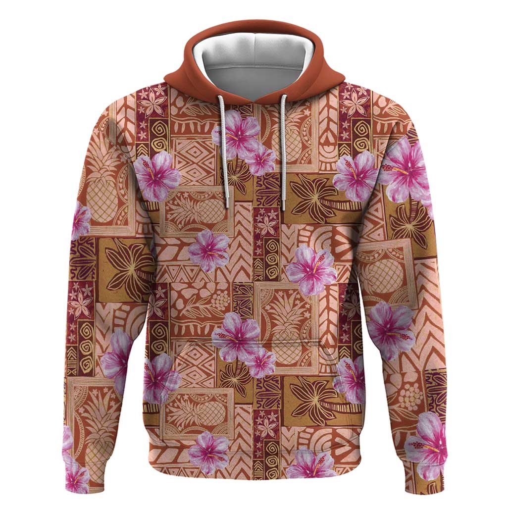 Orange Hawaii Hibiscus With Tropical Flowers Motifs Hoodie - Polynesian Pride