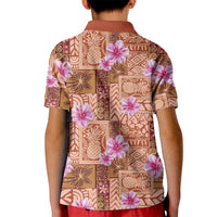 Orange Hawaii Hibiscus With Tropical Flowers Motifs Kid Polo Shirt - Polynesian Pride