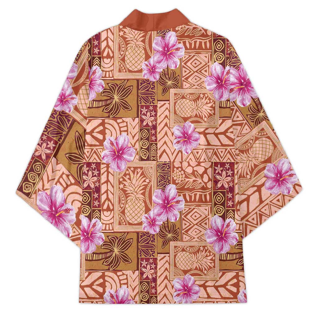 Orange Hawaii Hibiscus With Tropical Flowers Motifs Kimono - Polynesian Pride