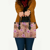 Orange Hawaii Hibiscus With Tropical Flowers Motifs Leather Bag - Polynesian Pride