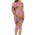 Orange Hawaii Hibiscus With Tropical Flowers Motifs Long Sleeve Bodycon Dress - Polynesian Pride