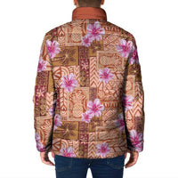Orange Hawaii Hibiscus With Tropical Flowers Motifs Padded Jacket LT14 - Polynesian Pride