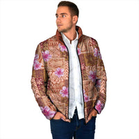 Orange Hawaii Hibiscus With Tropical Flowers Motifs Padded Jacket LT14 - Polynesian Pride