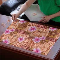 Orange Hawaii Hibiscus With Tropical Flowers Motifs Puzzle - Polynesian Pride