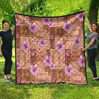 Orange Hawaii Hibiscus With Tropical Flowers Motifs Quilt - Polynesian Pride