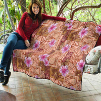 Orange Hawaii Hibiscus With Tropical Flowers Motifs Quilt - Polynesian Pride